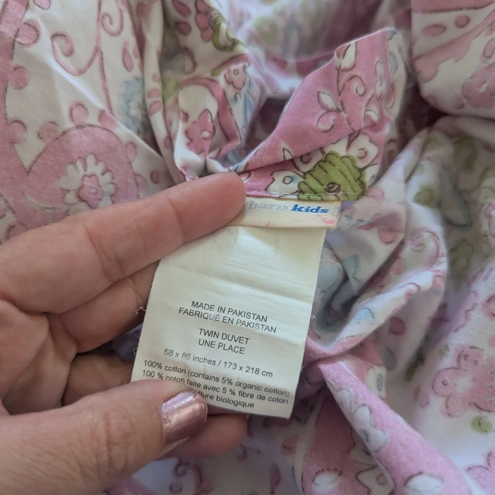 Pottery Barn Kids Duvet Brooklyn Pink and Green Paisley Twin Size